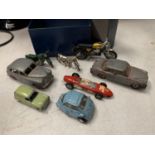 EIGHT VINTAGE TOY VEHICLES TO INCLUDE CARS AND MOTORBIKES