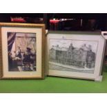 TWO FRAMED PRINTS, ONE A SIGNED LIMITED EDITION OF FARNWORTH GRAMMAR SCHOOL 129/500, THE OTHER