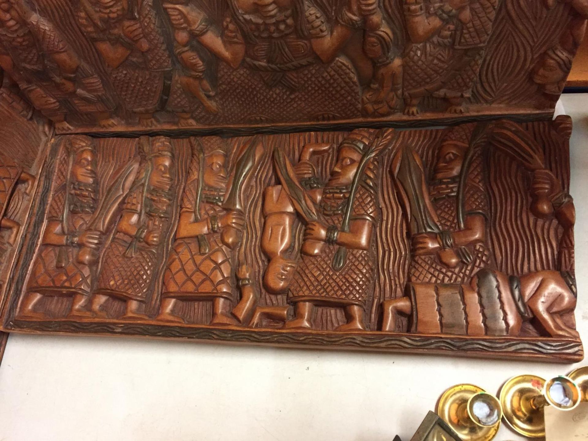 THREE HEAVILY CARVED WOODEN RELIGIOUS PANELS - Image 2 of 4