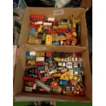 A LARGE QUANTITY OF DIE CAST METAL TOY CATS, BUSSES, TRUCKS ETC