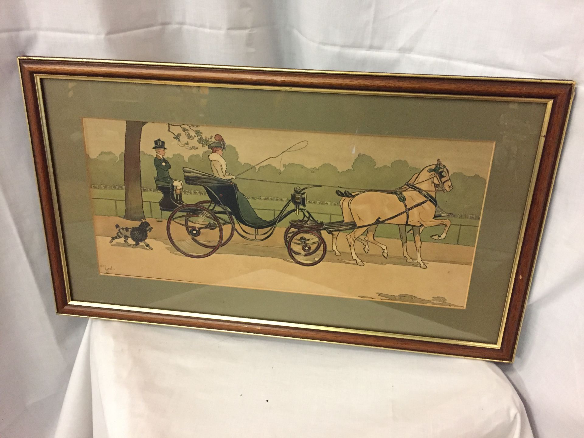 A FRAMED WATERCOLOUR OF A HORSE AND CART SIGNED CECIL ALDIN