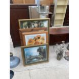 AN ASSORTMENT OF FRAMED PRINTS PICTURES AND MIRRORS