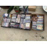 A LARGE ASSORTMENT OF VARIOUS DVDS AND CDS TO INCLUDE A SMALL AMOUNT OF BLURAY DVDS