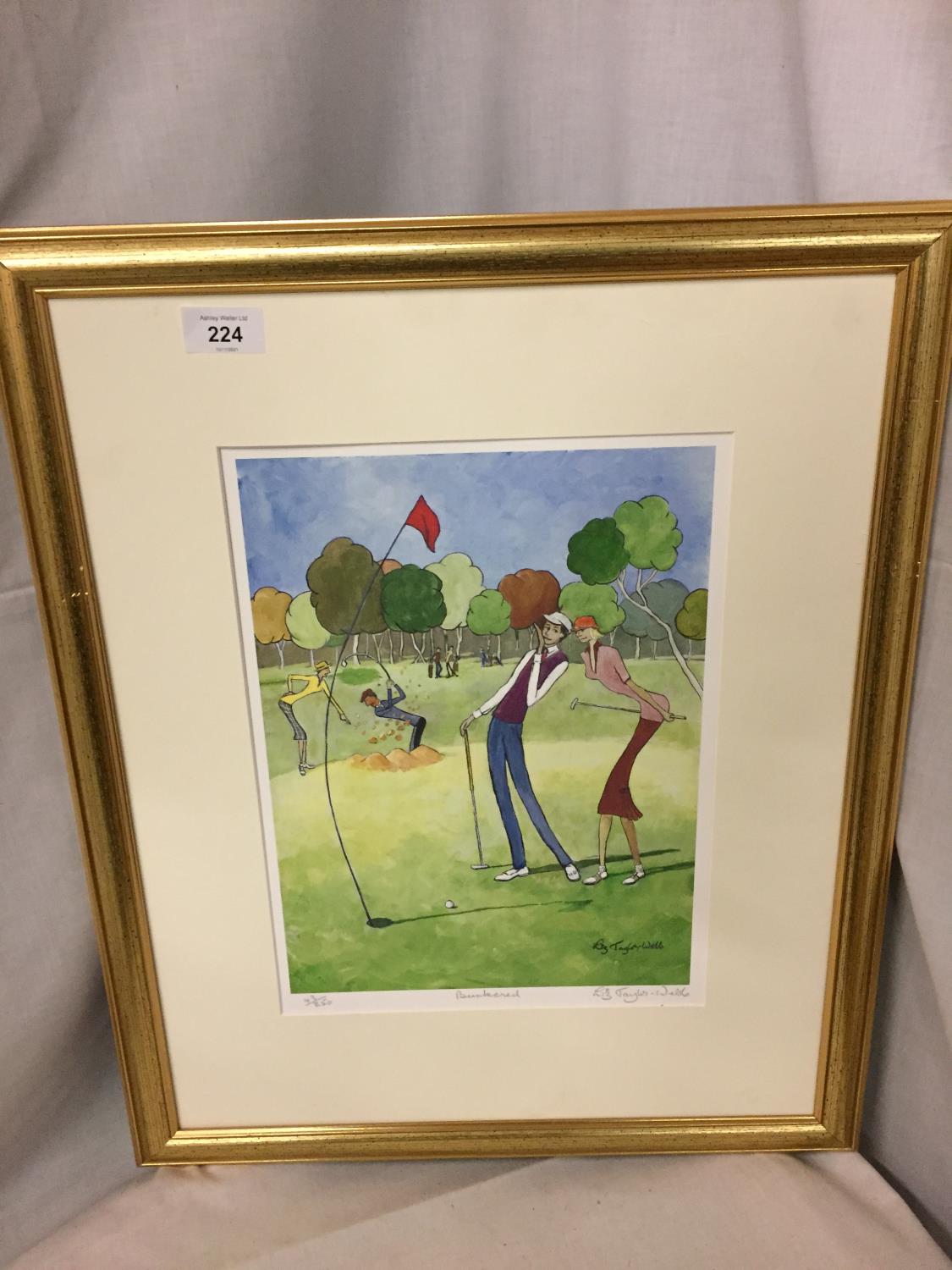 A GILT FRAMED LIMITED EDITION LIZ TAYLOR WEBB PICTURE 'BUNKERED' PENCIL SIGNED TO LOWER RIGHT HAND