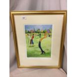 A GILT FRAMED LIMITED EDITION LIZ TAYLOR WEBB PICTURE 'A PUTT TO FAR' PENCIL SIGNED TO LOWER RIGHT