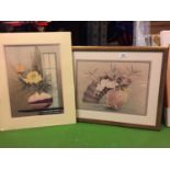 ONE MOUNTED PRINT OF A VASE OF FLOWERS AND A FRAMED PRINT OF A VASE OF FLOWERS