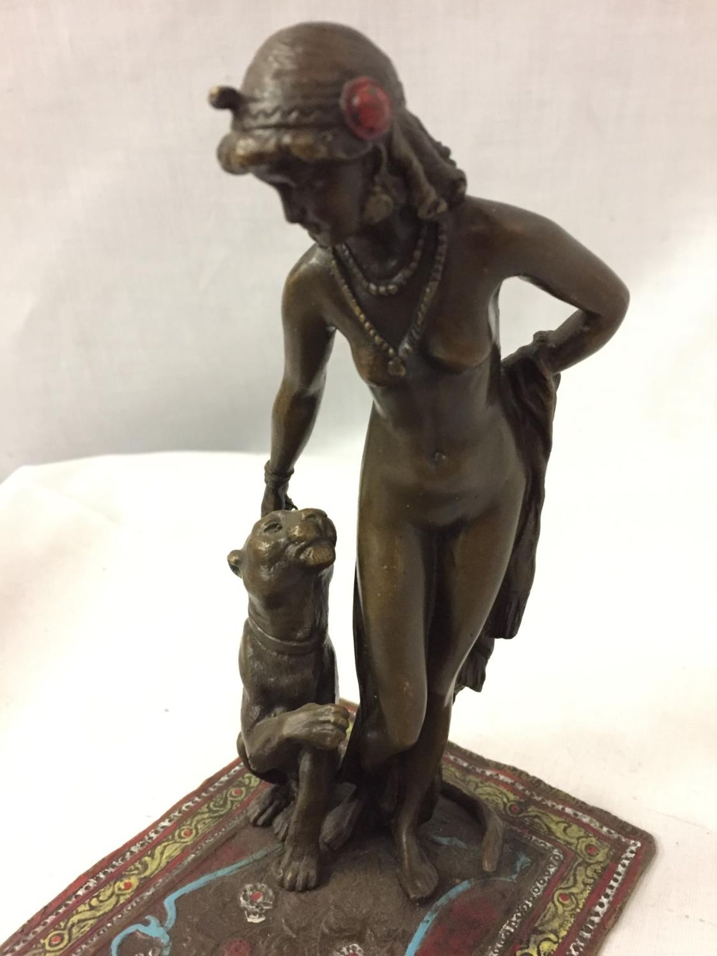 A COLD PAINTED BRONZE OF A NUDE LADY WITH HER LEOPARD LENGTH 16CM - Image 5 of 6