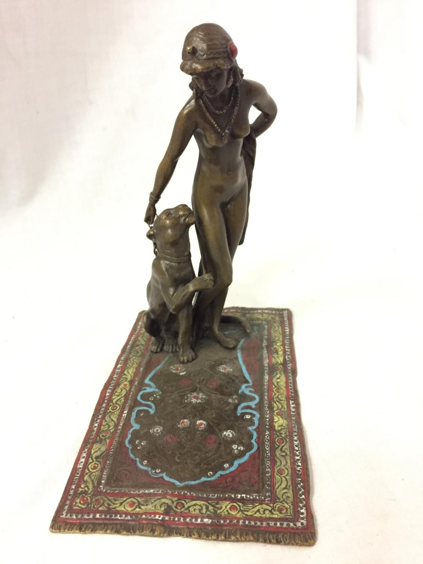 A COLD PAINTED BRONZE OF A NUDE LADY WITH HER LEOPARD LENGTH 16CM - Image 2 of 6