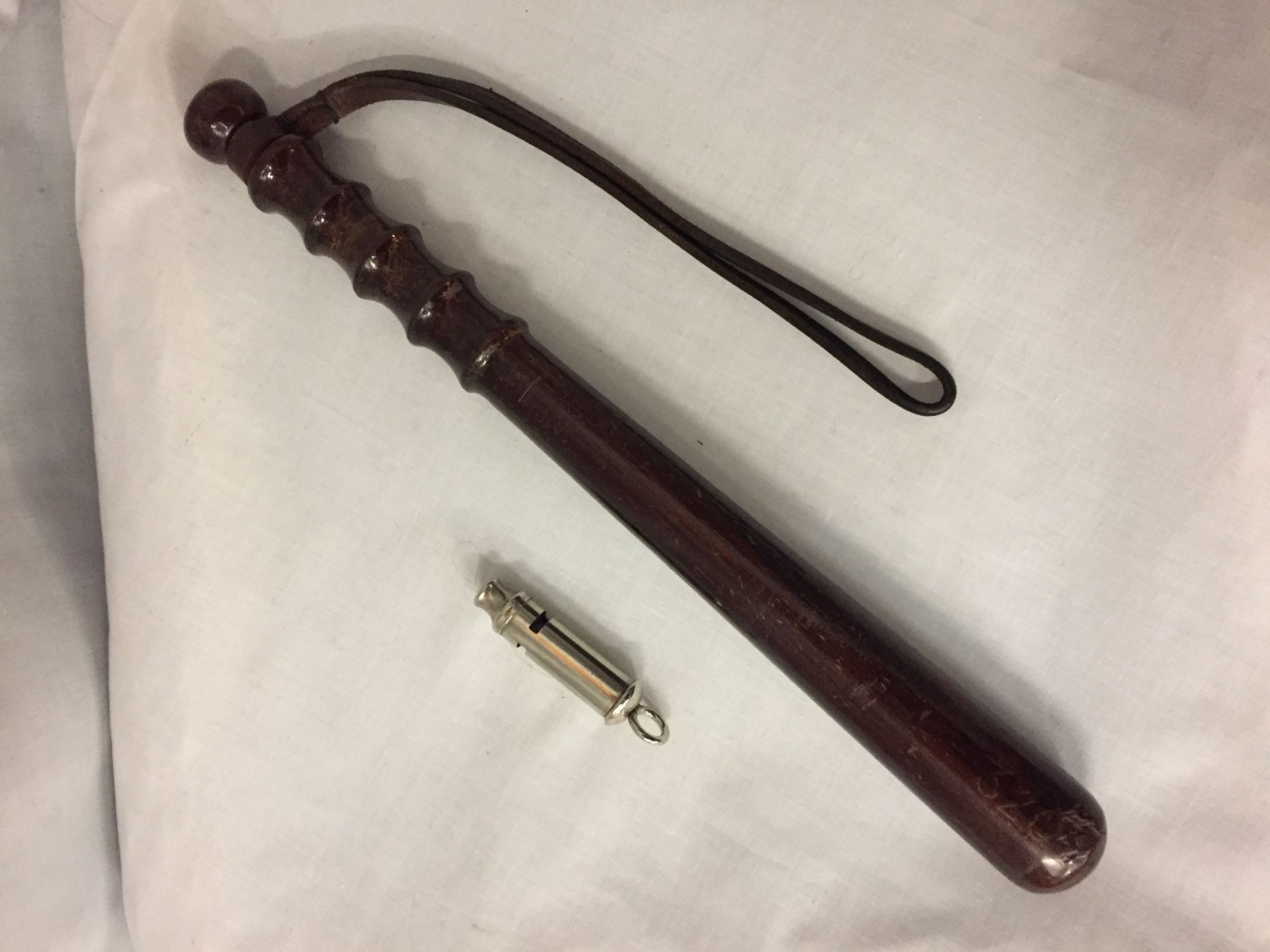 A VINTAGE POLICEMANS WHISTLE AND TRUNCHEON - Image 8 of 8