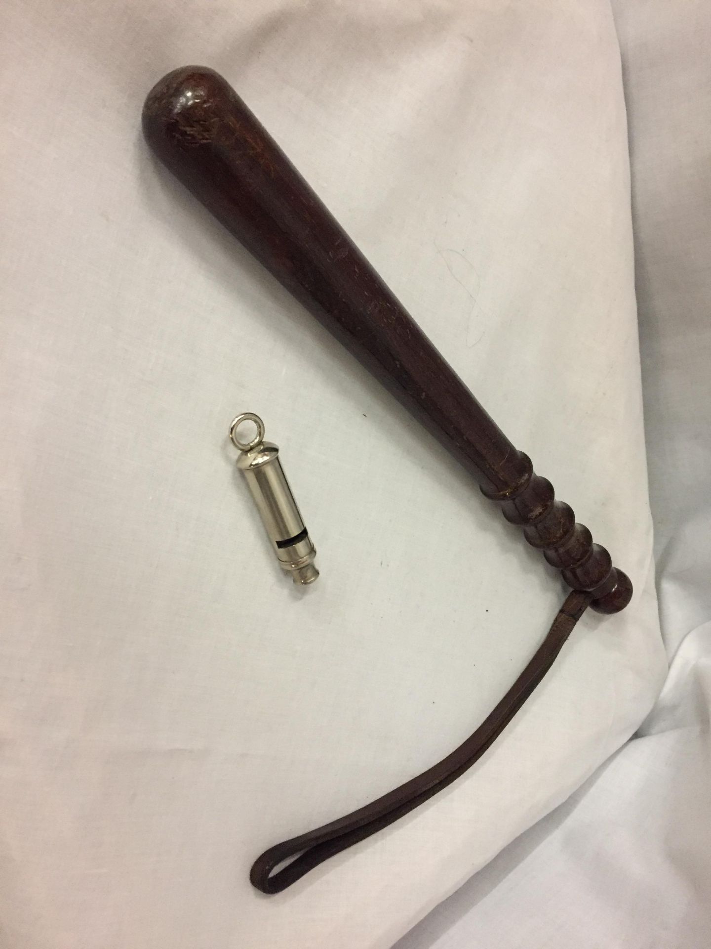 A VINTAGE POLICEMANS WHISTLE AND TRUNCHEON - Image 2 of 8