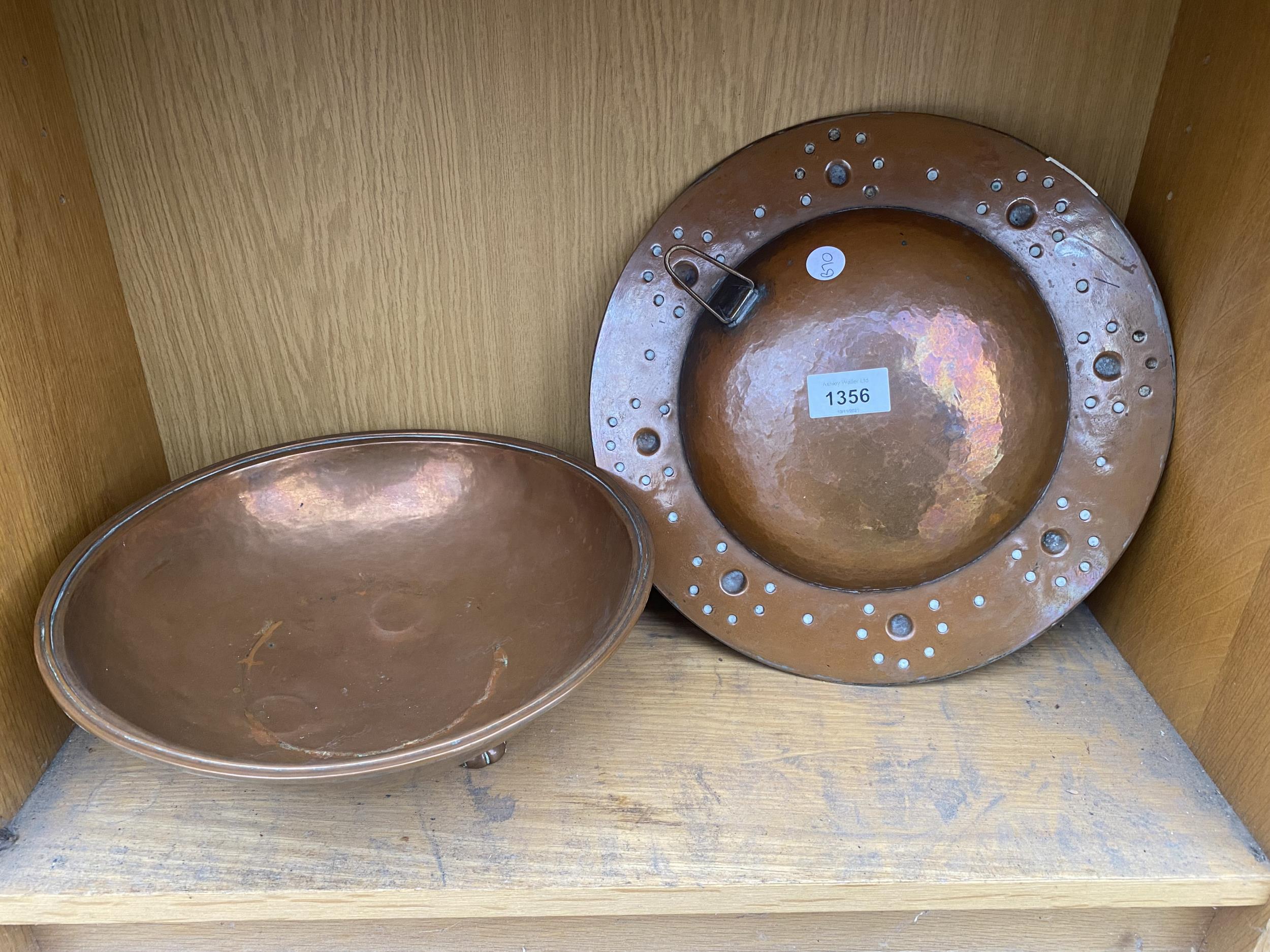 A COPPER BOWL AND A FURTHER COPPER WALL HANGING PLAQUE