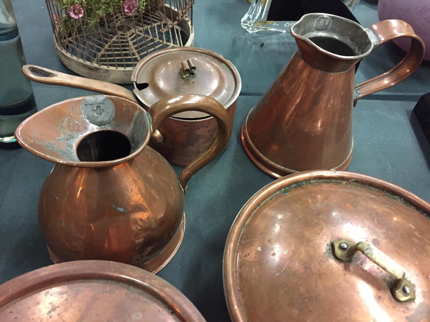 A QUANTITY OF COPPERWARE TO INCLUDE TWO QUART JUGS ONE WITH THE NAME G & J OLIVER LONDON, COPPER - Image 3 of 3