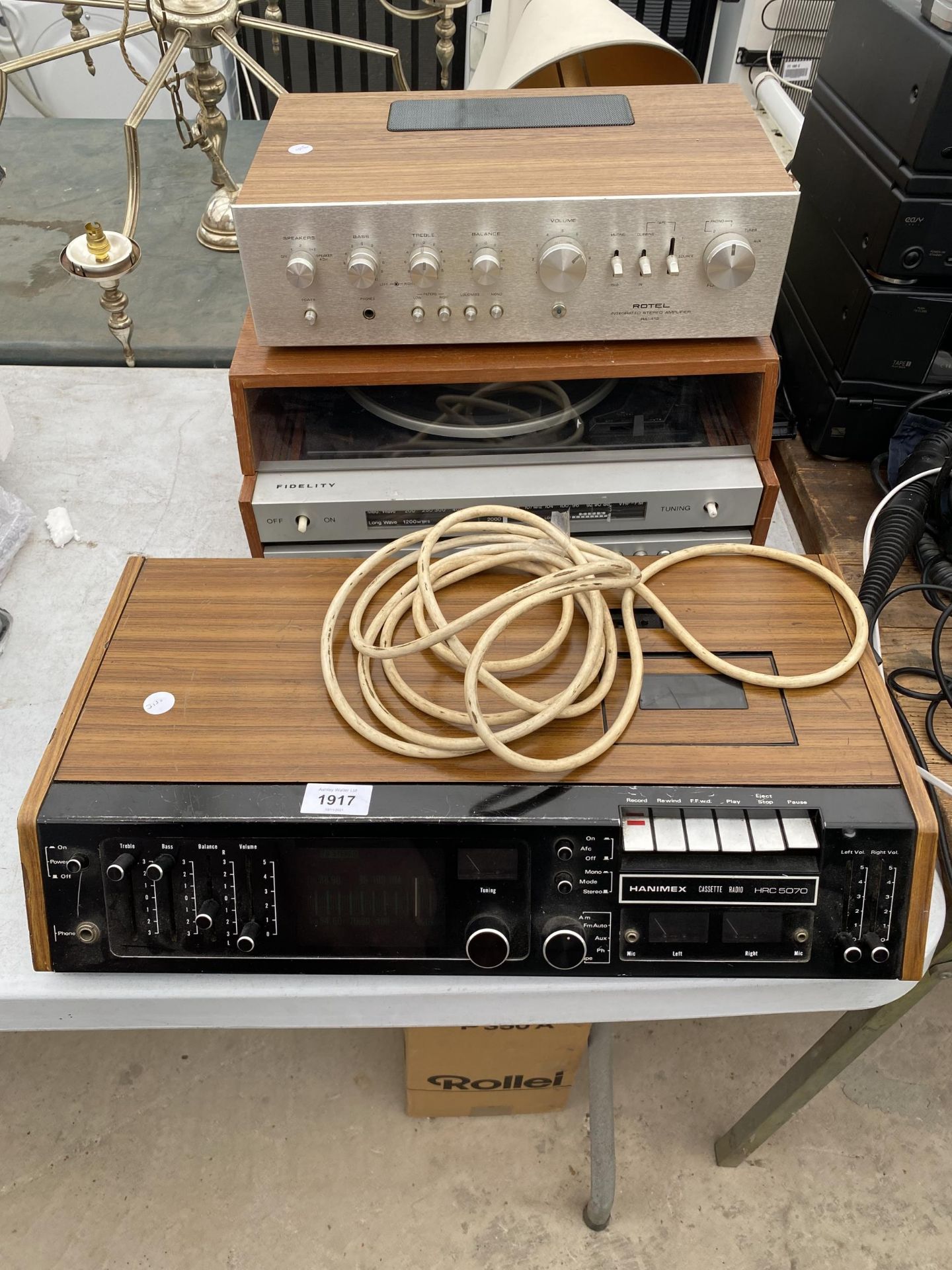 A FIDELITY TUNER WITH A ROTEL AMPLIFIER AND A HANIMEX HRC 5070 CASSETTE RADIO ETC