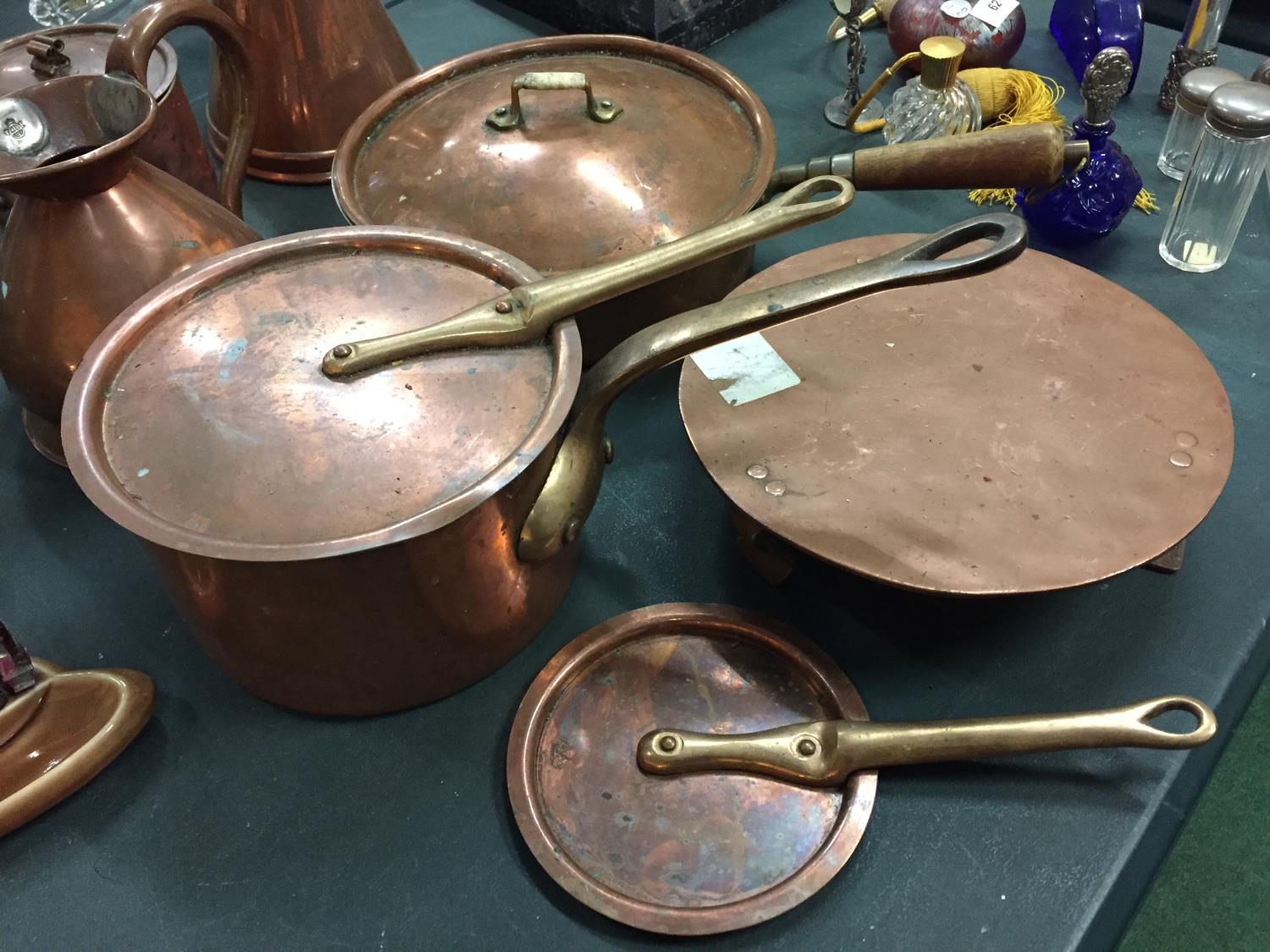A QUANTITY OF COPPERWARE TO INCLUDE TWO QUART JUGS ONE WITH THE NAME G & J OLIVER LONDON, COPPER - Image 2 of 3