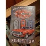 A VINTAGE STYLE TIN GASOLINE SIGN