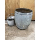 A VINTAGE GALVANISED DOLLY TUB AND A FURTHER GALVANISED MOP BUCKET