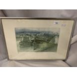 A FRAMED PRINT OF CANAL WORK BOATS 53/100