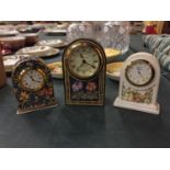 THREE SMALL ORNATE MANTLE CLOCKS