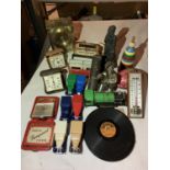 A NUMBER OF ITEMS TO INCLUDE SIX MATCHBOX CARS, FOUR CLOCKS AND A THERMOMETER ETC