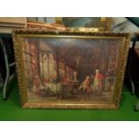 A LARGE GILT FRAMED PRINT OF A BUTLER SERVING TEA