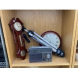 AN ASSORTMENT OF ITEMS TO INCLUDE A SLIK 35S TRIPOD, A BAROMETER AND A RADIO ETC