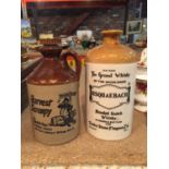 TWO STONEWARE JUGS, ONE HARVEST SCRUMPY AND THE OTHER USQUAEBACH WHISKY
