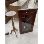 A 19TH CENTURY STYLE ASTRAGAL GLAZED CORNER CUPBOARD AND JARDINIER STAND