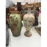 A LARGE CERAMIC VASE A/F AND AND A LARGE CERAMIC URN