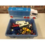 VARIOUS TOY CARS AND A LARGE LORRY CARRY CASE