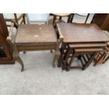AN EDWARDIAN PIANO STOOL AND NEST OF THREE TABLES