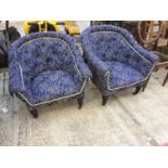 A PAIR OF EDWARDIAN UPHOLSTERED TUB CHAIRS