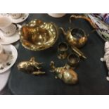 A QUANTITY OF BRASSWARE TO INCLUDE ELEPHANTS GOBLETS, HANDLED BOWL, ETC
