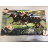 A VINTAGE SCALEXTRIC WILLIE CARSON ASCOT RACING SET IN ORIGINAL BOX AND BELIEVED COMPLETE BUT NO