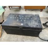 A VINTAGE TIN TRAVEL TRUNK MARKED RAF