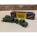 A BOXED MATCHBOX TANK TRANSPORTER AND TANK NO3 (SOME DAMAGE TO PAINT)