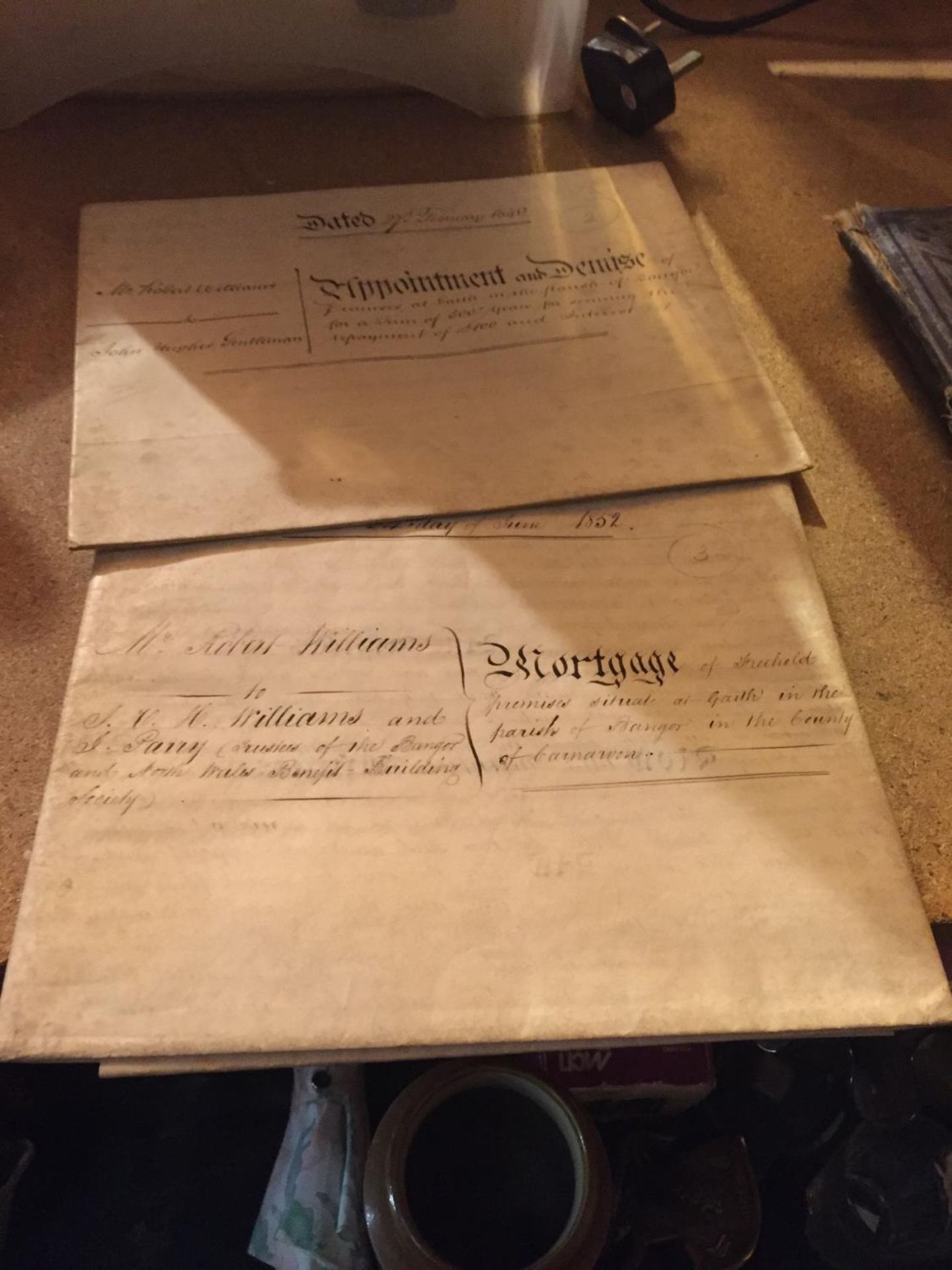 TWO ANTIQUE DEED DOCUMENTS, ONE AN APPOINTMENT OF DEMISE DATED 1840, THE OTHER A MORTGAGE DEED DATED