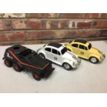 TWO HERBIE VW BEETLES SCALE 1:12 AND AN A TEAM ARMOURED CAR MODEL