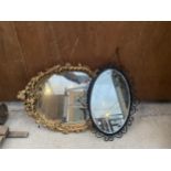 TWO DECORATIVE FRAMED WALL MIRRORS TO INCLUDE A GILT FRAMED AND A METAL FRAMED
