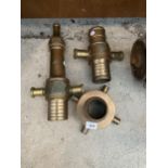 THREE BRASS FIRE HOSE AND HYDRANT FITTINGS