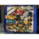 A QUANTITY OF MATCHBOX LESNEY VEHICLES TO INCLUDE, CARS, TRUCKS, TRACTOR, ETC. APPROX 17