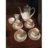 A ROYAL STANDARD BONE CHINA COFFEE SET TO INCLUDE COFFE POT, SUGAR, CREAM, FOUR CUPS AND SAUCERS