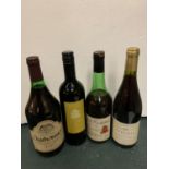 FOUR BOTTLES OF WINE TO INCLIUDE A 1976 COTES DU VENTOUX 73CL, A LITRE BOTTLE OF CHARBONNIER VIN