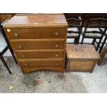 A MID 20TH CENTURY OAK CHEST OF FOUR DRAWERS AND STORAGE BOX