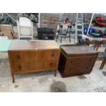 A WALNUT CHEST OF TWO DRAWERS AND AN OAK CHEST OF THREE DRAWERS