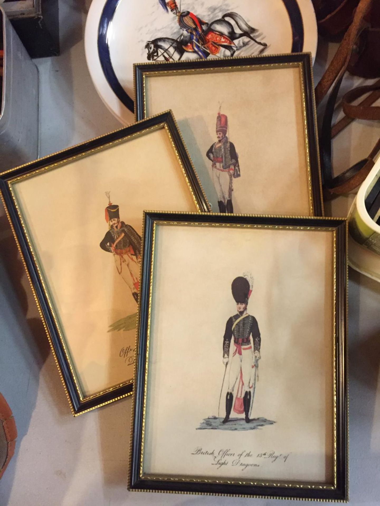 THREE FRAMED PICTURES OF MILITARY OFFICERS AND THREE CABINET PLATES BY WOOD AND SONS OF MOUNTED - Image 2 of 3