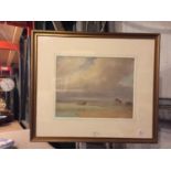 A FRAMED WATERCOLOUR OF LUCY LADY WILLIAMS SEA SCAPE "COSTAL VIEW"