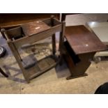 AN EARLY 20TH CENTURY TWO DIVISION STICK STAND AND LATER MAGAZINE RACK/TABLE