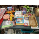 AN ASSORTMENT OF CHILDRENS ITEMS TO INCLUDE BOOKS ON HOW TO DRAW CARTOONS, VARIOUS GAMES, NERF
