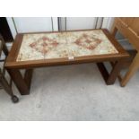 A RETRO TEAK TILE TOP COFFEE TABLE 38 INCHES X 19 INCHES