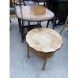 A MID 20TH CENTURY OAK DROP-LEAF TROLLEY AND SEWING BOX/TABLE